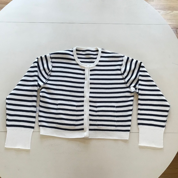 NEW J. CREW NAVY STRIPE CARDIGAN SWEATER - Picture 7 of 12